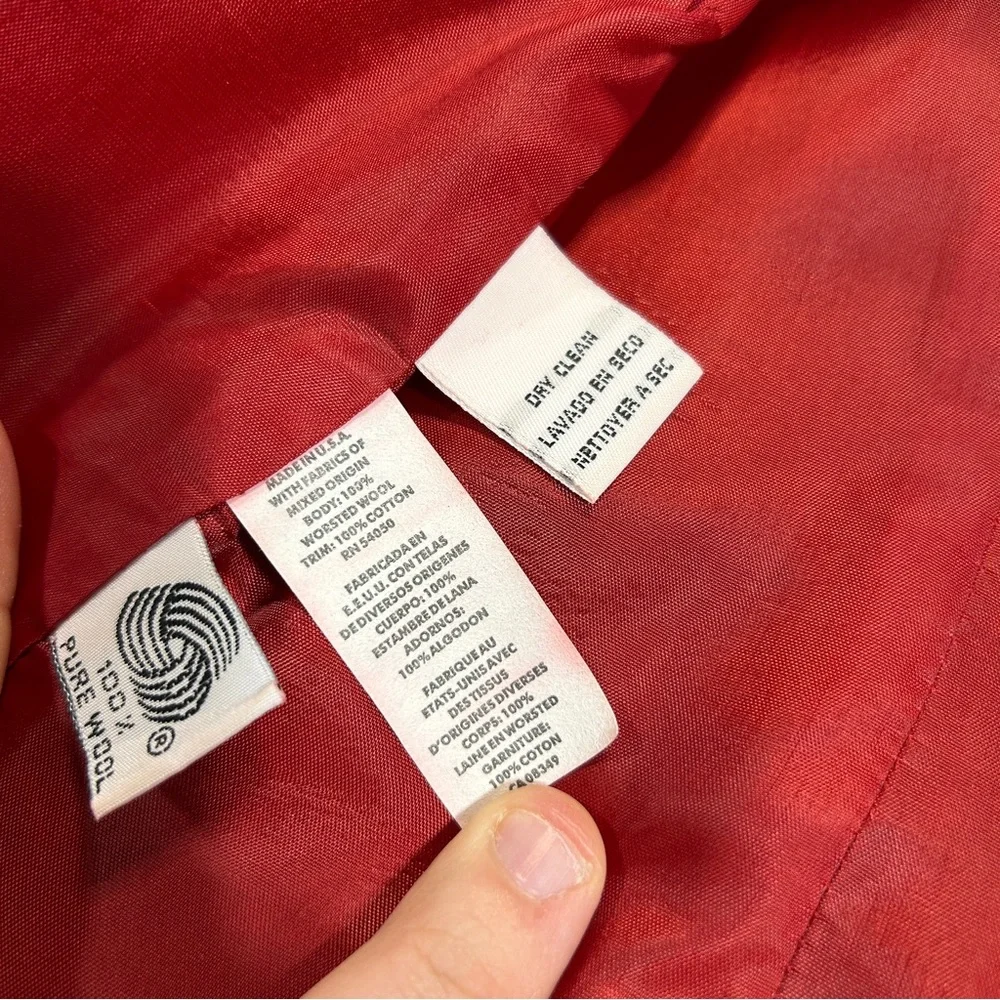 Vintage Christian Dior Double Breasted Red Wool Suit Jacket and Skirt Size 14